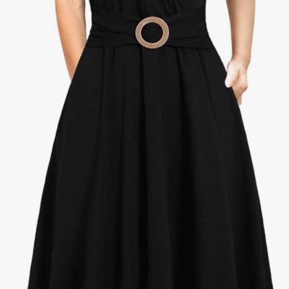 Elegant Black Dress with Belted Waist